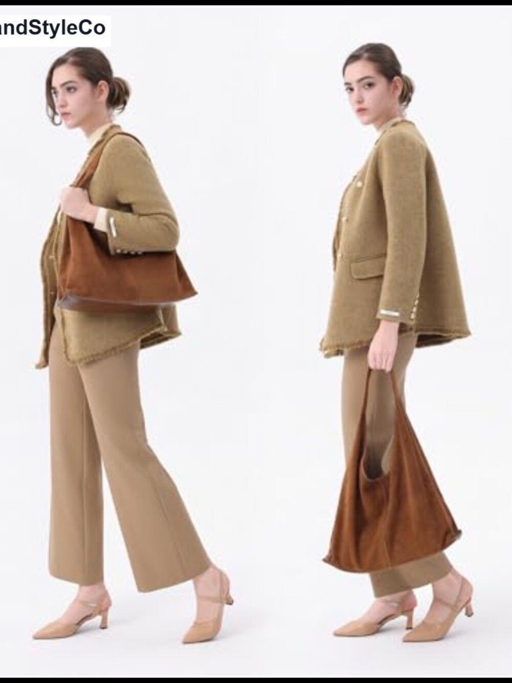 Genuine Suede Leather Oversized Hobo Shoulder Bag with Detachable Zip Pouch - Picture 5 of 6
